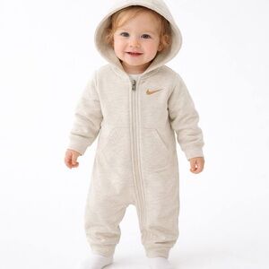 Nike Coverall Kids Unisex Pale Ivory 12M Hooded Full Zip French Terry New